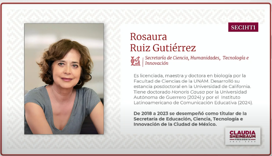 Rosaura Ruíz Gutiérrez será la titular de la nueva Secretaría de Ciencia, Humanidades, Tecnología e Innovación