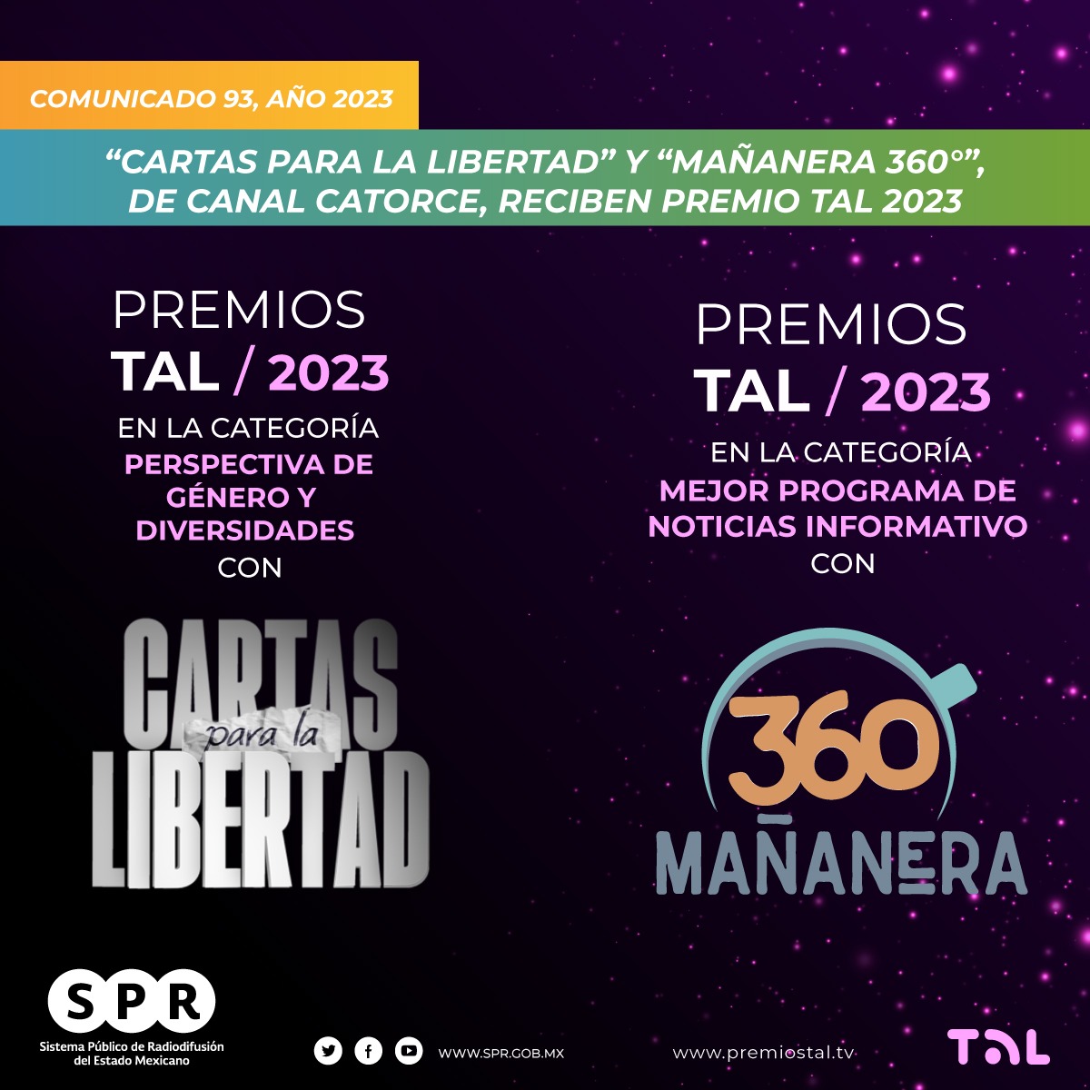 Premian a “Cartas para la libertad” y “Mañanera 360°” en los premios TAL