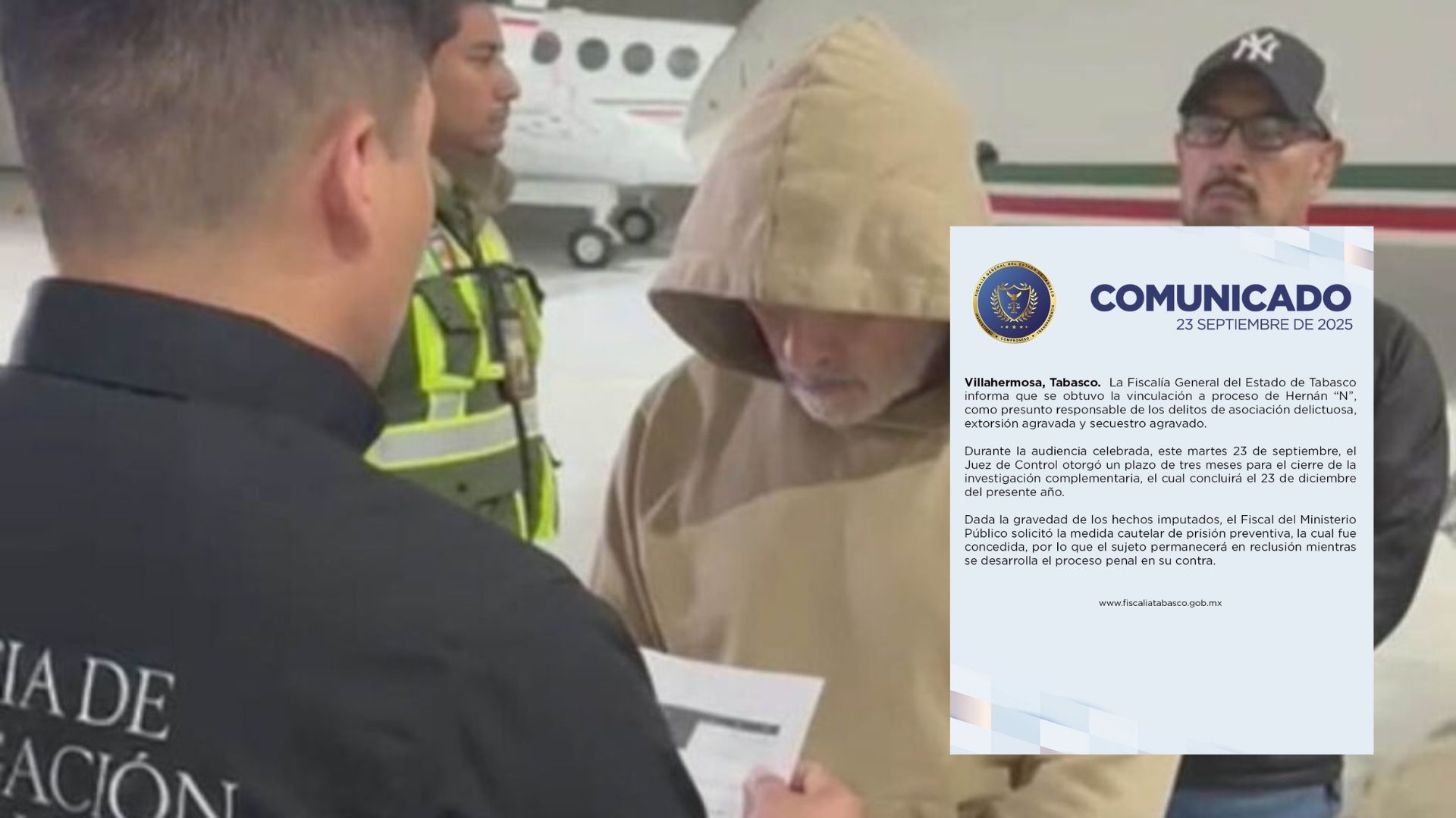 Vinculan a proceso a Hernán “N” por asociación delictuosa, extorsión y secuestro agravados