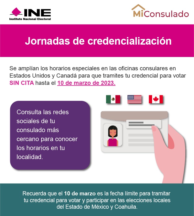 Amplían jornadas de credencialización para el voto extranjero