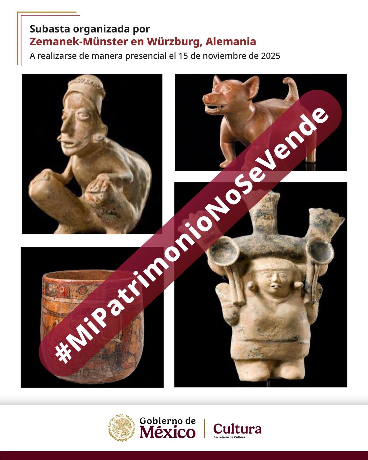 Inician procedimientos para repatriar 18 piezas arqueológicas de México anunciadas en subasta