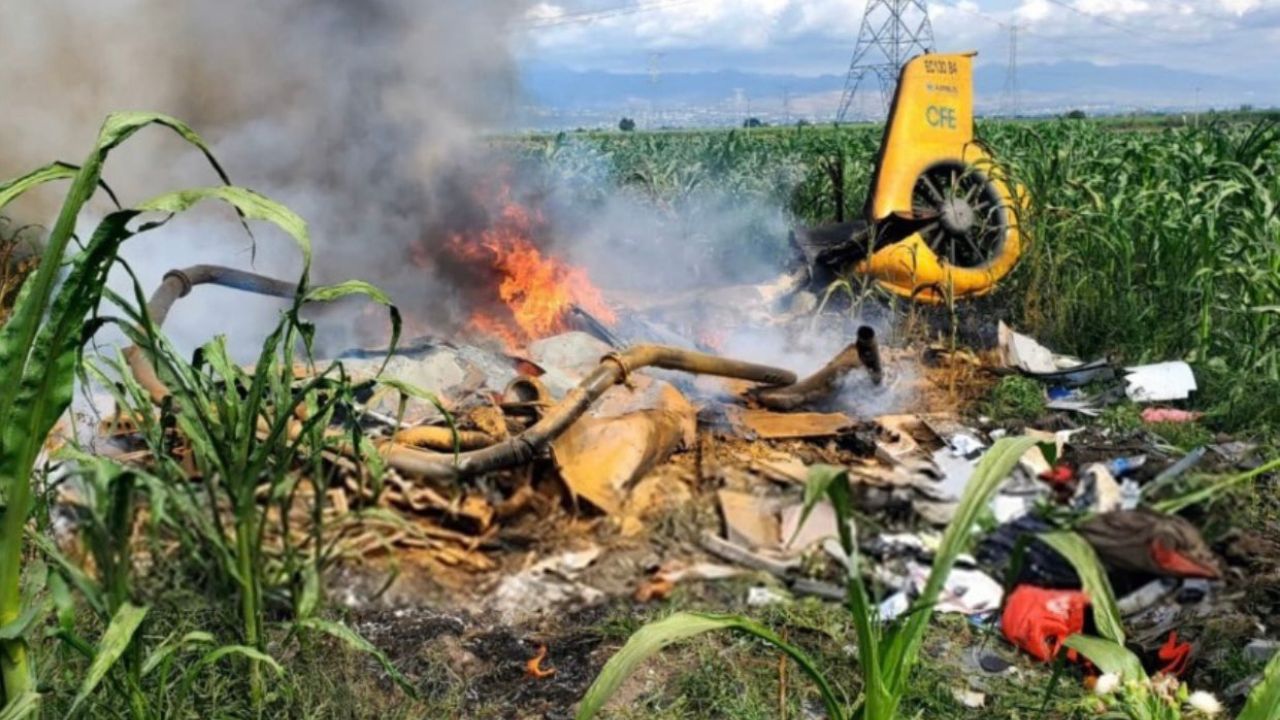 Se desploma helicóptero de la CFE en inmediaciones de la subestación eléctrica Yautepec, Morelos