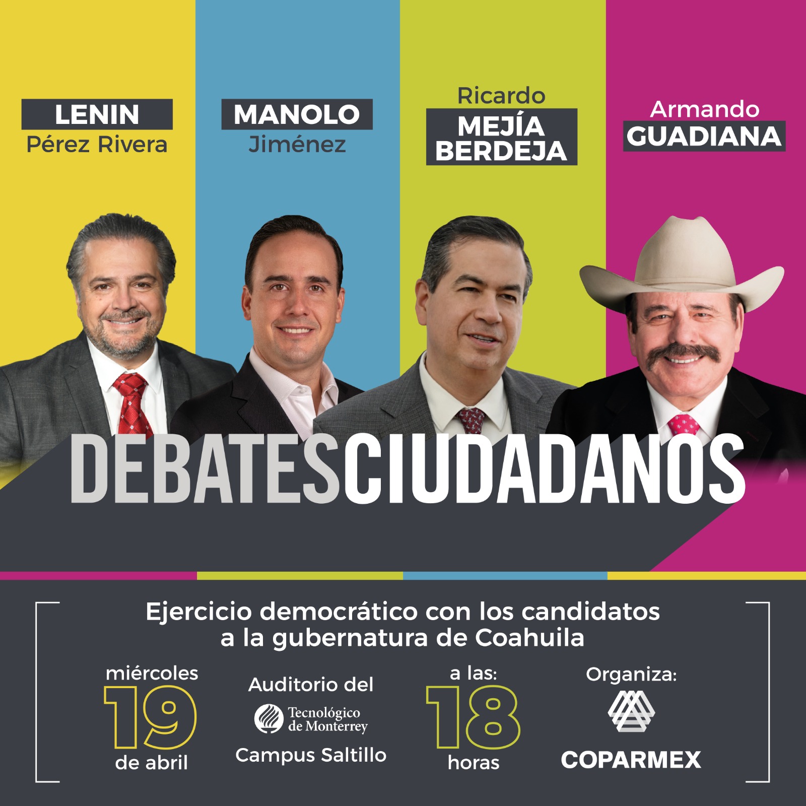 Se llevó a cabo el debate entre candidatos a gobernador de Coahuila organizado por la Coparmex