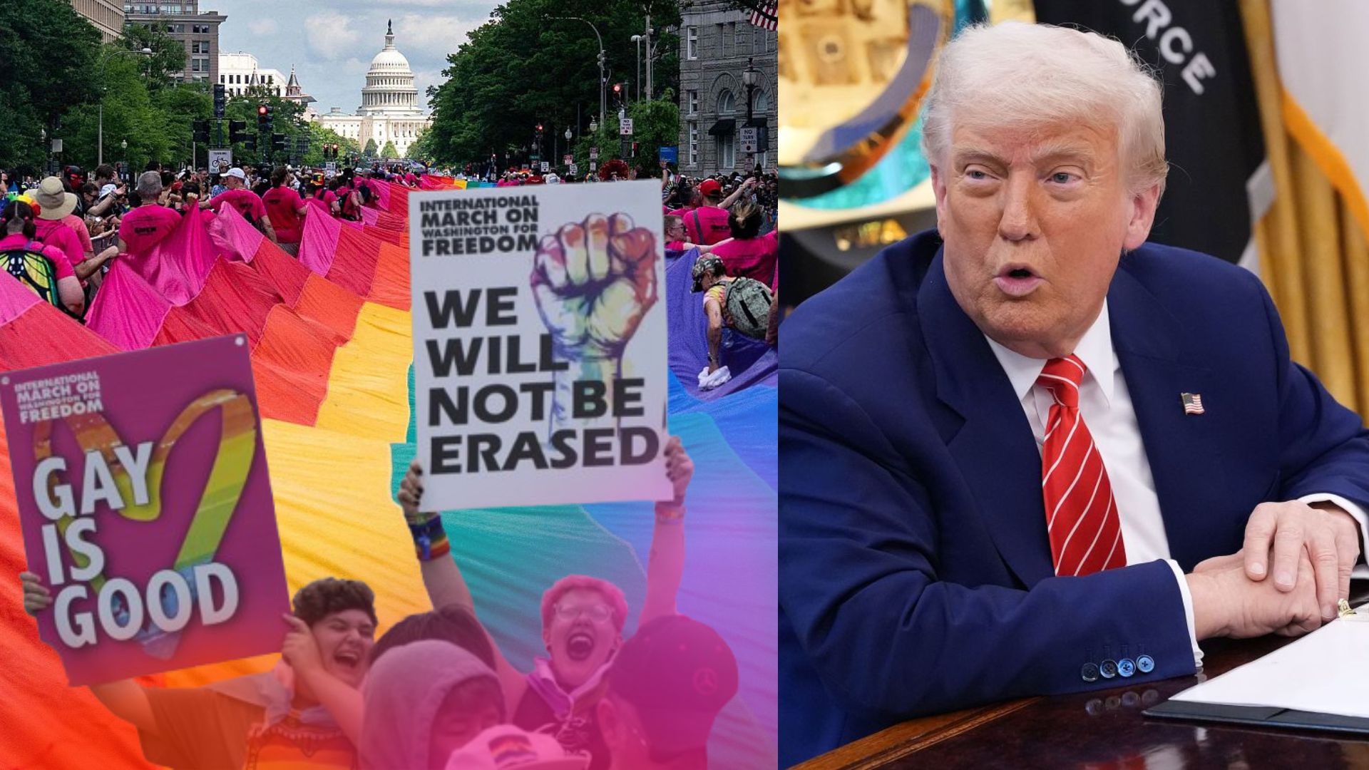 Protesta la comunidad LGBTIQA+ en Washington D.C. contra las políticas de Donald Trump