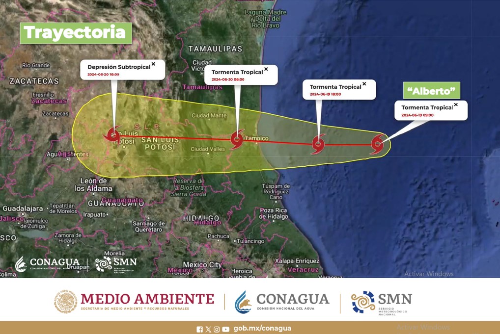 Se estima que la tormenta tropical "Alberto" toque tierra esta noche entre Veracruz y Tamaulipas