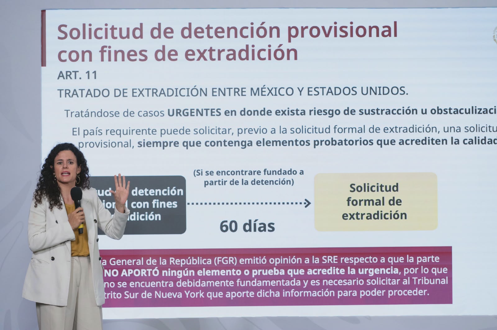 Explica Luisa María Alcalde que solicitud de extradición de EE.UU. en caso Sinaloa carece de fundamentos