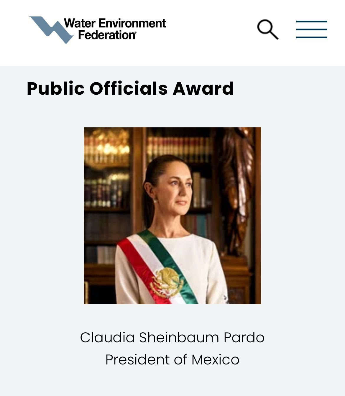 Recibe Claudia Sheinbaum premio "Public Officials Award" por políticas hídricas y gestión ambiental