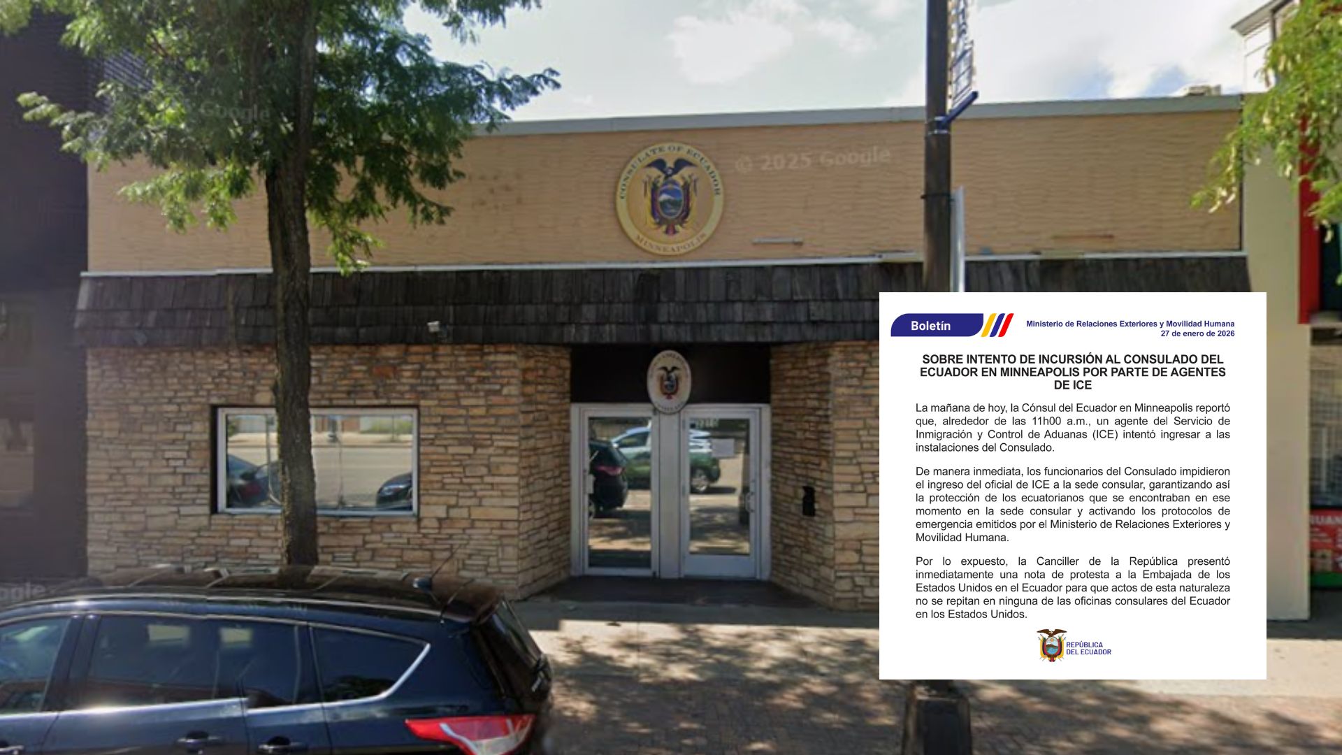 Denuncia Ecuador intento de incursión de agente del ICE a Consulado en Minneapolis