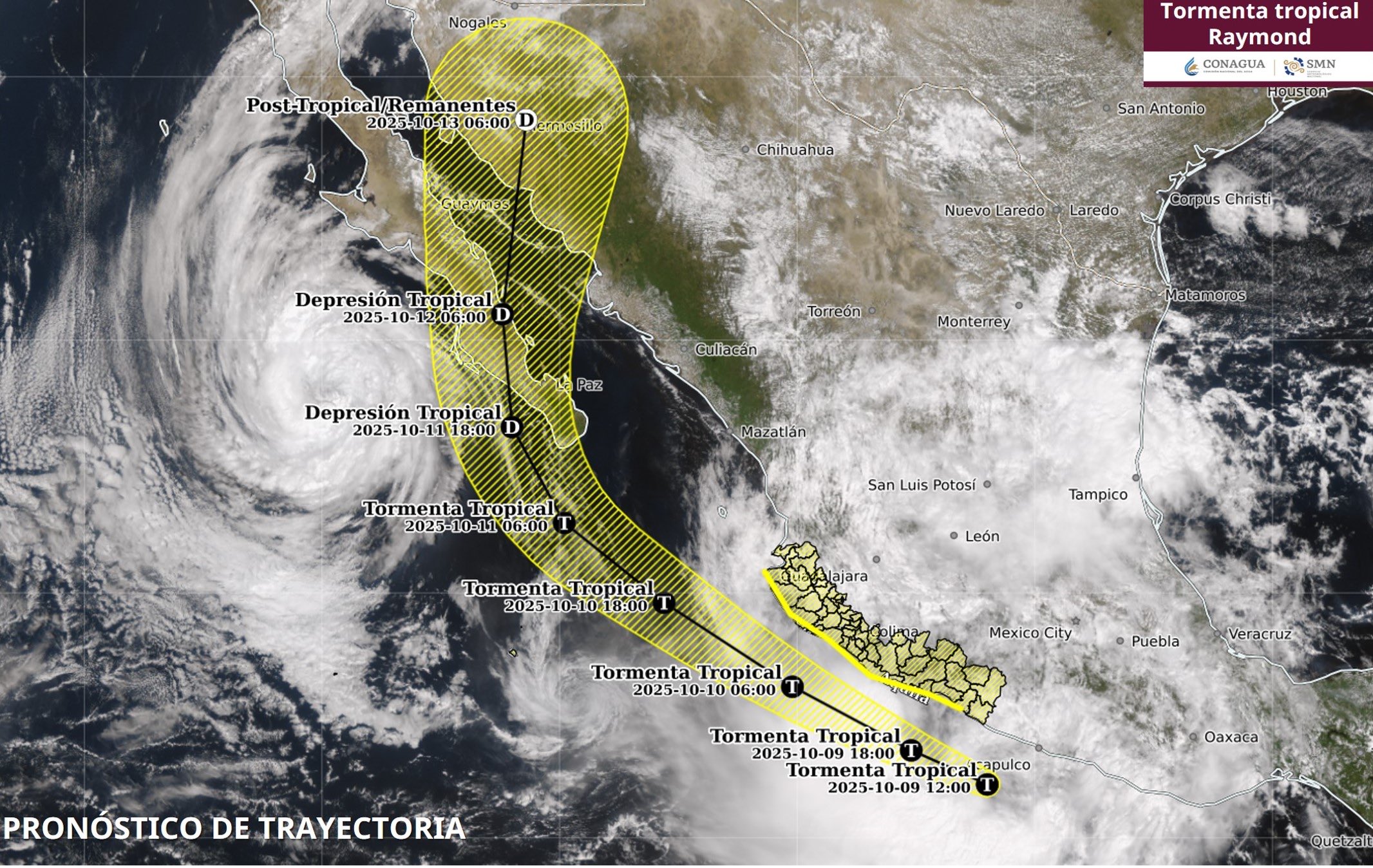 Pronostica SMN lluvias fuertes durante el paso de Raymond por el territorio de México